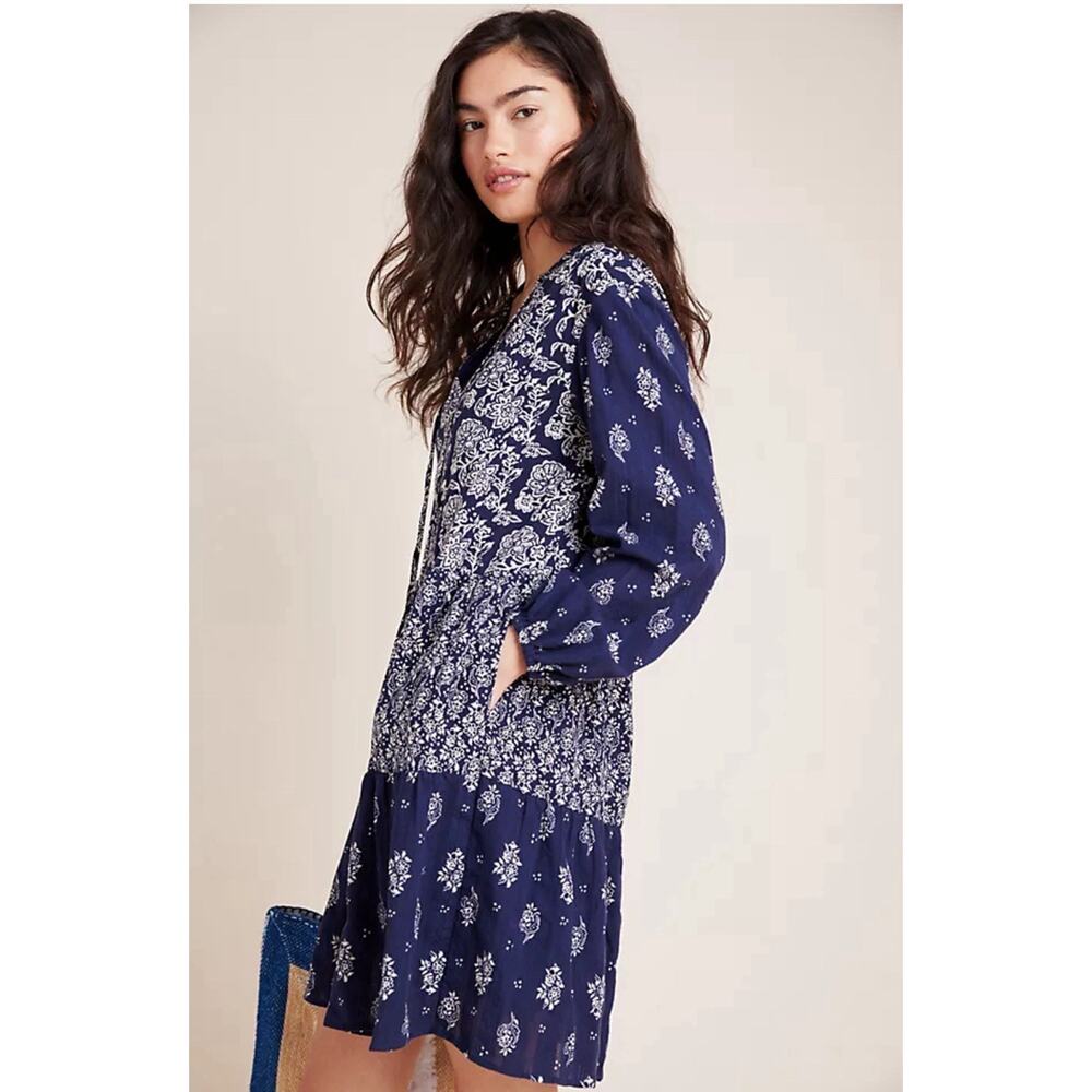 Anthropologie Maeve XS Oversized Carlita Tiered Tassel Balloon Slv Tunic Dress